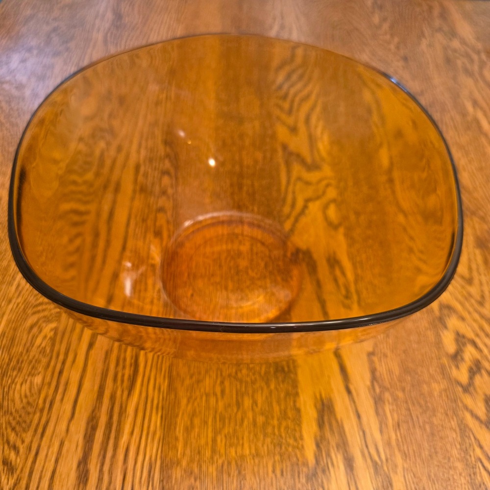 Vereco France Amber Glass Square Serving Bowl Midcentury Vintage Serving Bowl